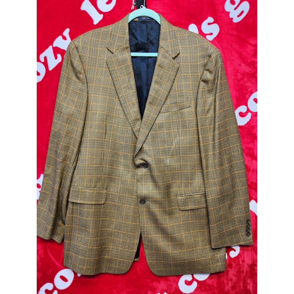 Hart Schaffner Marx Loro Piana Cashmere Blazer 44L Glen Plaid Gold Trumpeter USA